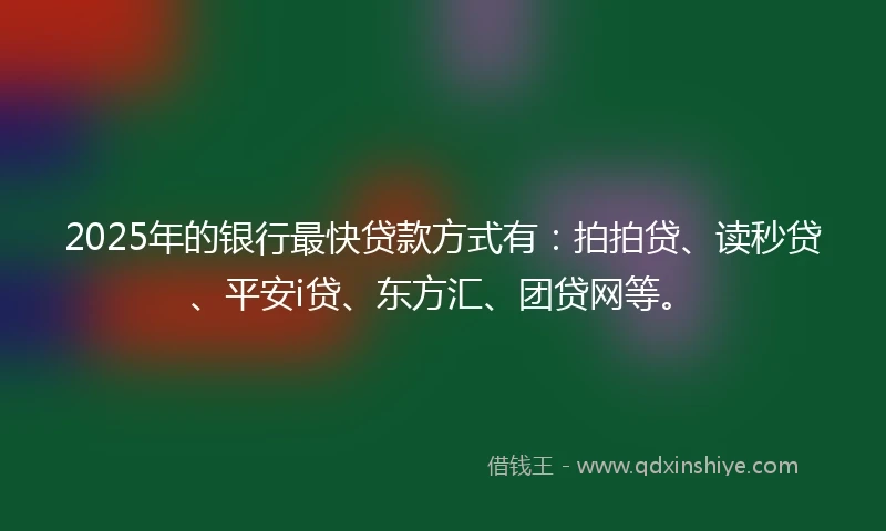 2025年的银行最快贷款方式有：拍拍贷、读秒贷、平安i贷、东方汇、团贷网等。