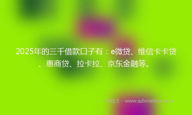 2025年的三千借款口子有：e微贷、维信卡卡贷、惠商贷、拉卡拉、京东金融等。