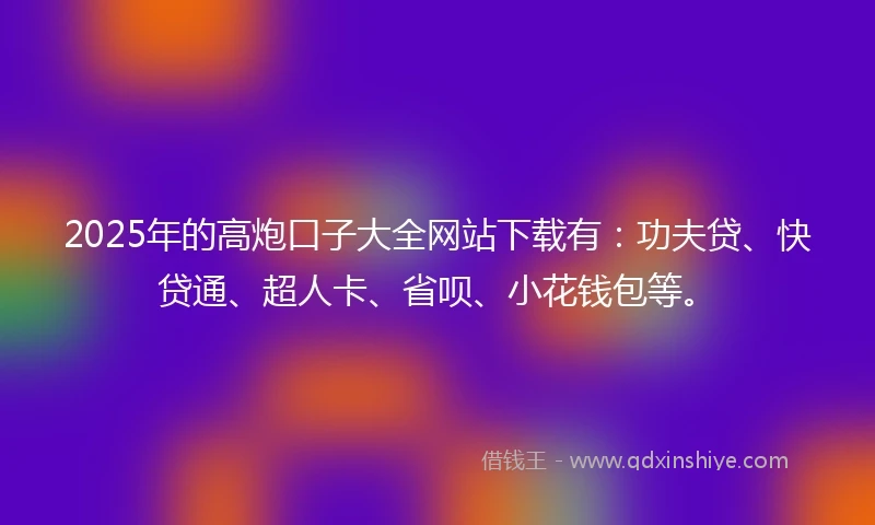 2025年的高炮口子大全网站下载有：功夫贷、快贷通、超人卡、省呗、小花钱包等。