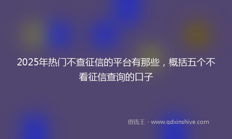 2025年热门不查征信的平台有那些，概括五个不看征信查询的口子