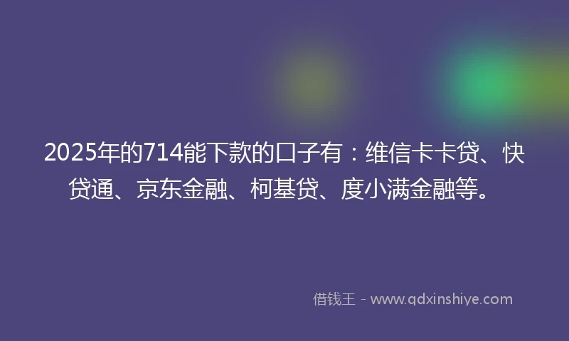 2025年的714能下款的口子有：维信卡卡贷、快贷通、京东金融、柯基贷、度小满金融等。