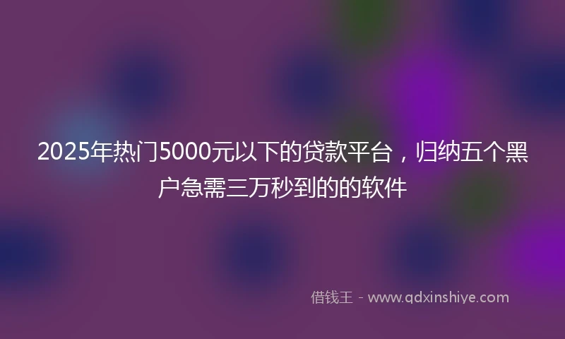 2025年热门5000元以下的贷款平台，归纳五个黑户急需三万秒到的的软件