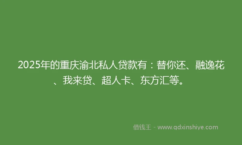 2025年的重庆渝北私人贷款有：替你还、融逸花、我来贷、超人卡、东方汇等。