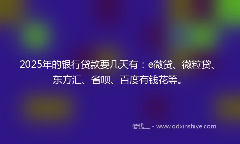 2025年的银行贷款要几天有：e微贷、微粒贷、东方汇、省呗、百度有钱花等。