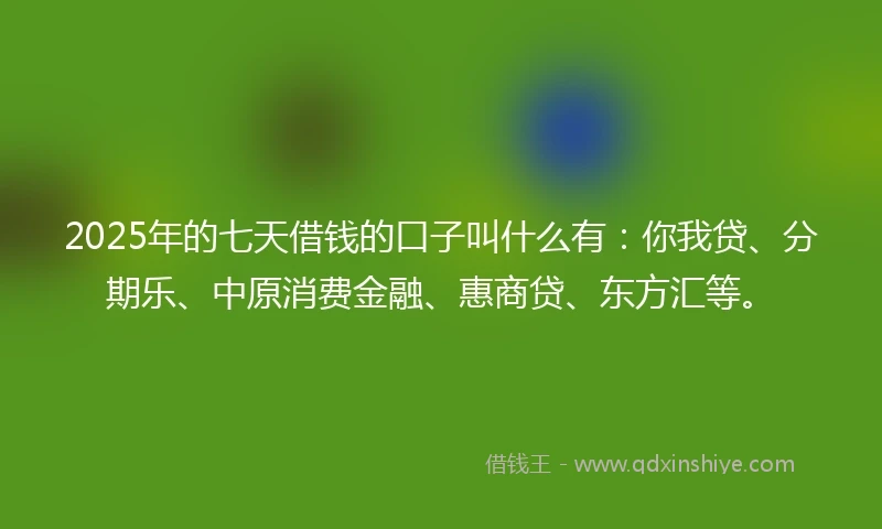 2025年的七天借钱的口子叫什么有：你我贷、分期乐、中原消费金融、惠商贷、东方汇等。