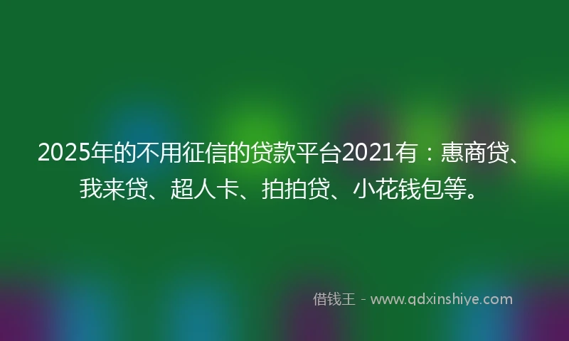 2025年的不用征信的贷款平台2021有：惠商贷、我来贷、超人卡、拍拍贷、小花钱包等。