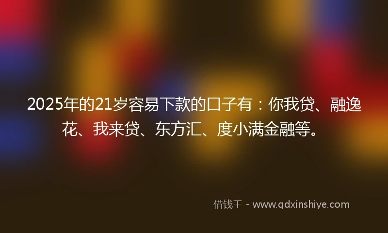 2025年的21岁容易下款的口子有：你我贷、融逸花、我来贷、东方汇、度小满金融等。