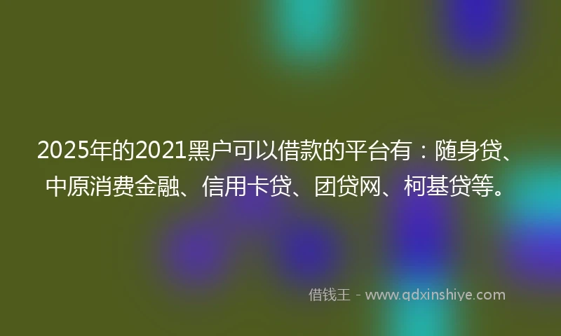 2025年的2021黑户可以借款的平台有：随身贷、中原消费金融、信用卡贷、团贷网、柯基贷等。