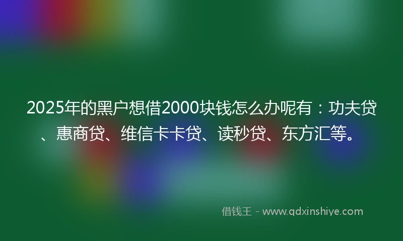 2025年的黑户想借2000块钱怎么办呢有：功夫贷、惠商贷、维信卡卡贷、读秒贷、东方汇等。