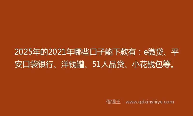 2025年的2021年哪些口子能下款有：e微贷、平安口袋银行、洋钱罐、51人品贷、小花钱包等。