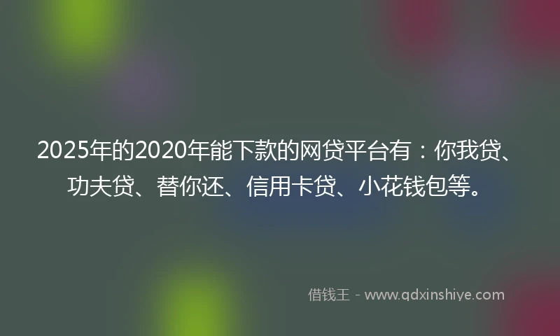 2025年的2020年能下款的网贷平台有：你我贷、功夫贷、替你还、信用卡贷、小花钱包等。