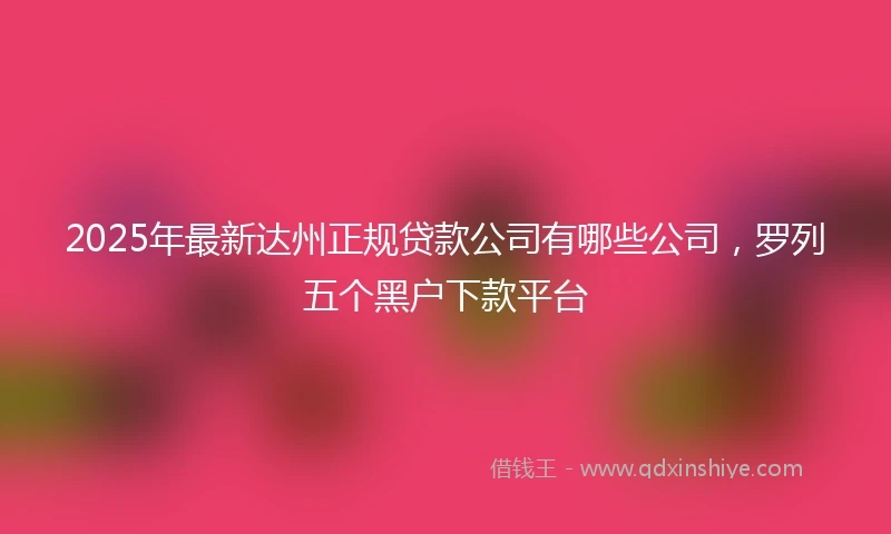 2025年最新达州正规贷款公司有哪些公司，罗列五个黑户下款平台