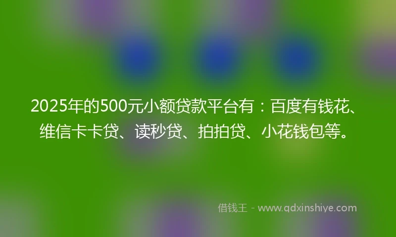 2025年的500元小额贷款平台有：百度有钱花、维信卡卡贷、读秒贷、拍拍贷、小花钱包等。