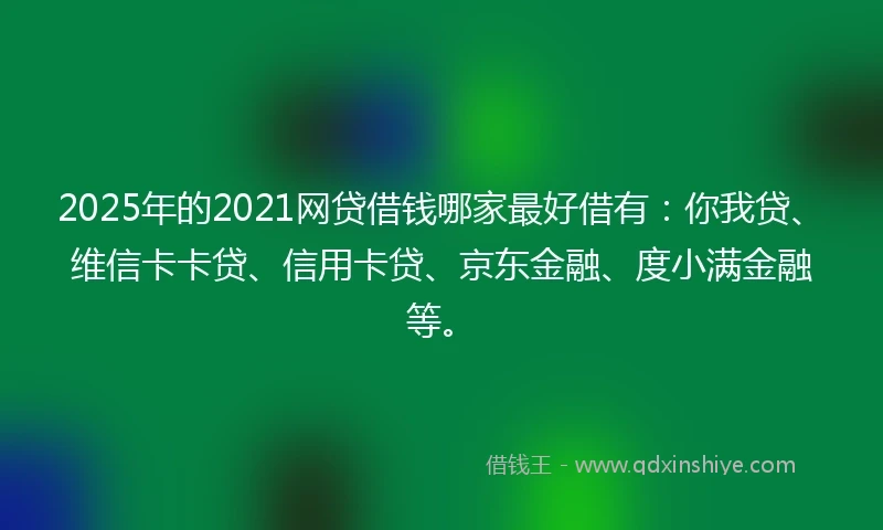 2025年的2021网贷借钱哪家最好借有：你我贷、维信卡卡贷、信用卡贷、京东金融、度小满金融等。
