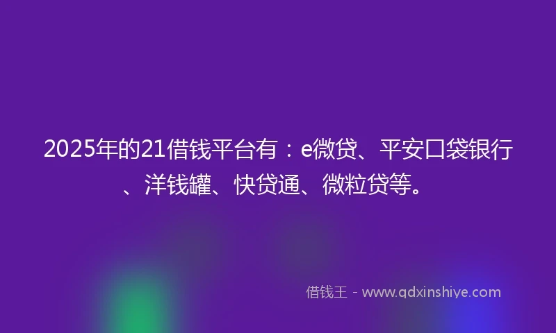 2025年的21借钱平台有：e微贷、平安口袋银行、洋钱罐、快贷通、微粒贷等。