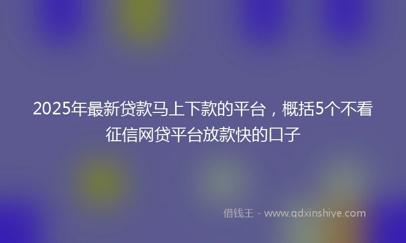 2025年最新贷款马上下款的平台，概括5个不看征信网贷平台放款快的口子
