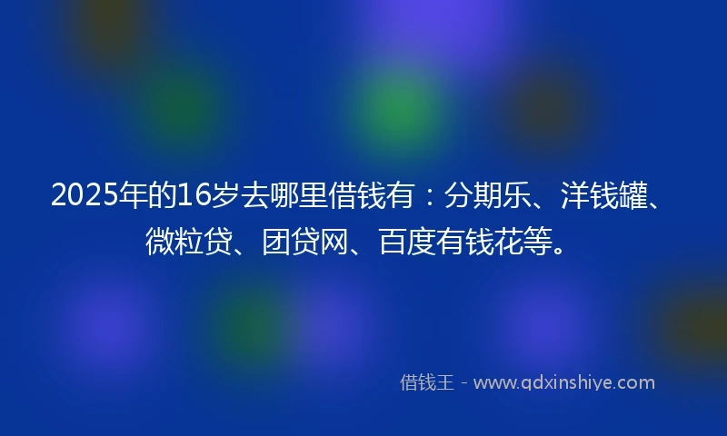 2025年的16岁去哪里借钱有：分期乐、洋钱罐、微粒贷、团贷网、百度有钱花等。