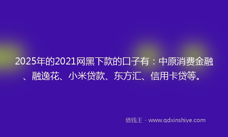 2025年的2021网黑下款的口子有：中原消费金融、融逸花、小米贷款、东方汇、信用卡贷等。