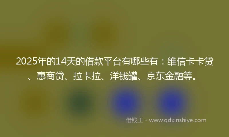 2025年的14天的借款平台有哪些有：维信卡卡贷、惠商贷、拉卡拉、洋钱罐、京东金融等。