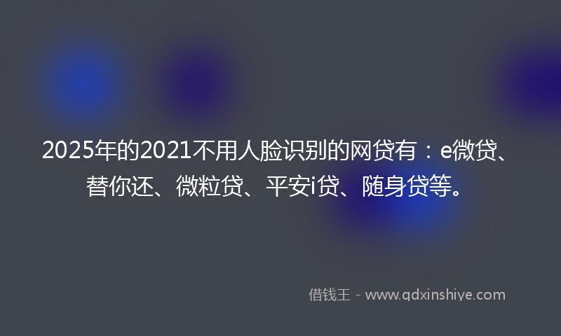 2025年的2021不用人脸识别的网贷有：e微贷、替你还、微粒贷、平安i贷、随身贷等。