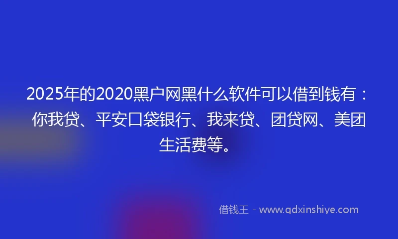 2025年的2020黑户网黑什么软件可以借到钱有：你我贷、平安口袋银行、我来贷、团贷网、美团生活费等。