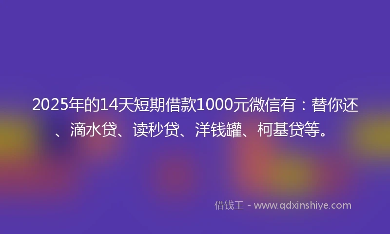 2025年的14天短期借款1000元微信有：替你还、滴水贷、读秒贷、洋钱罐、柯基贷等。