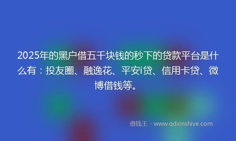 2025年的黑户借五千块钱的秒下的贷款平台是什么有：投友圈、融逸花、平安i贷、信用卡贷、微博借钱等。
