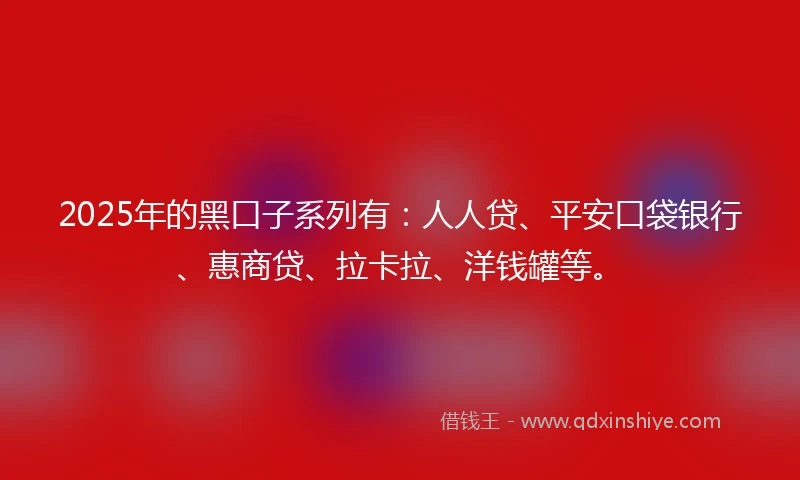 2025年的黑口子系列有：人人贷、平安口袋银行、惠商贷、拉卡拉、洋钱罐等。