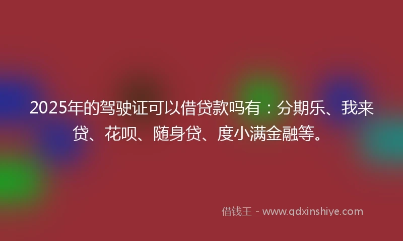 2025年的驾驶证可以借贷款吗有：分期乐、我来贷、花呗、随身贷、度小满金融等。