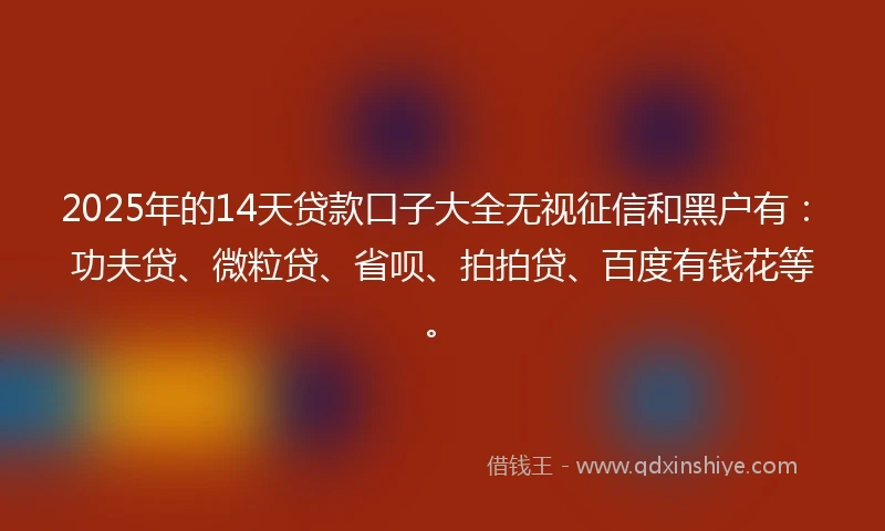 2025年的14天贷款口子大全无视征信和黑户有：功夫贷、微粒贷、省呗、拍拍贷、百度有钱花等。