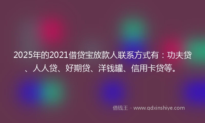 2025年的2021借贷宝放款人联系方式有：功夫贷、人人贷、好期贷、洋钱罐、信用卡贷等。
