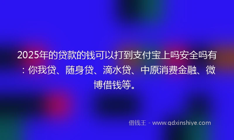 2025年的贷款的钱可以打到支付宝上吗安全吗有：你我贷、随身贷、滴水贷、中原消费金融、微博借钱等。