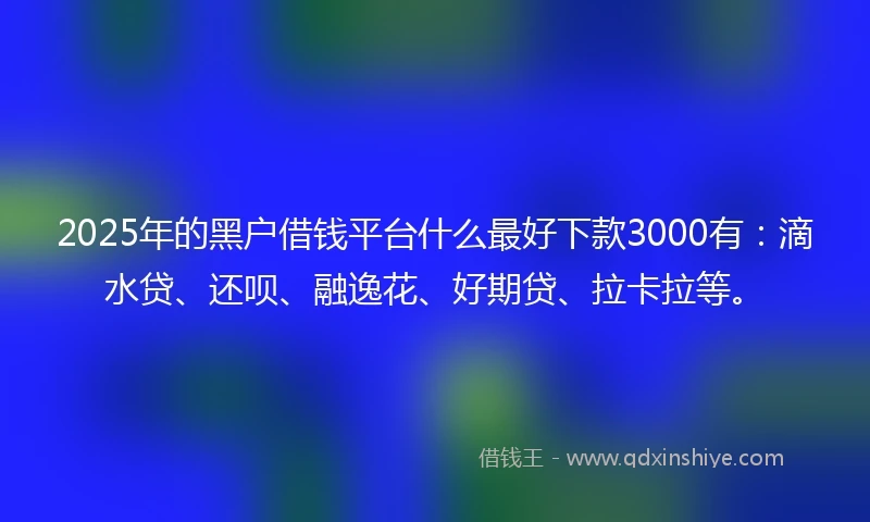 2025年的黑户借钱平台什么最好下款3000有：滴水贷、还呗、融逸花、好期贷、拉卡拉等。