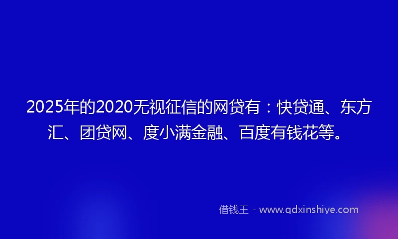 2025年的2020无视征信的网贷有：快贷通、东方汇、团贷网、度小满金融、百度有钱花等。