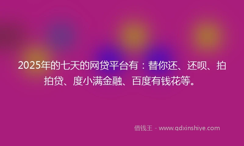 2025年的七天的网贷平台有：替你还、还呗、拍拍贷、度小满金融、百度有钱花等。
