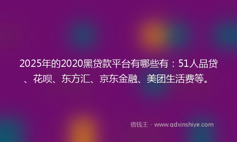 2025年的2020黑贷款平台有哪些有：51人品贷、花呗、东方汇、京东金融、美团生活费等。