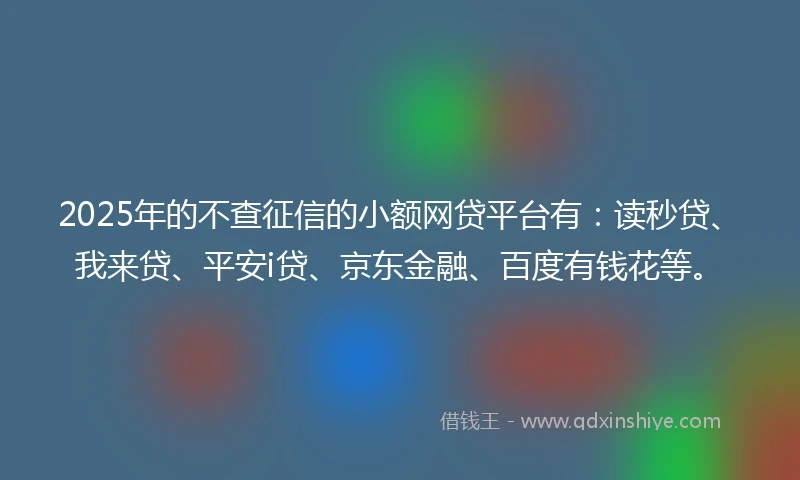 2025年的不查征信的小额网贷平台有：读秒贷、我来贷、平安i贷、京东金融、百度有钱花等。