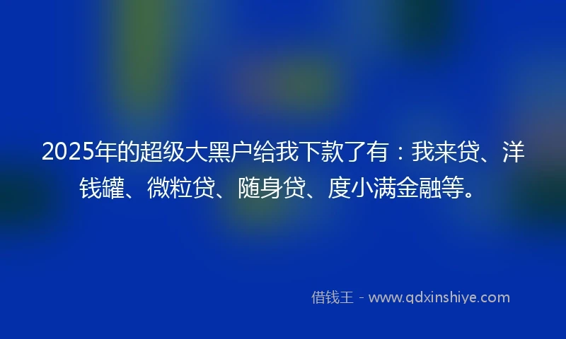 2025年的超级大黑户给我下款了有：我来贷、洋钱罐、微粒贷、随身贷、度小满金融等。