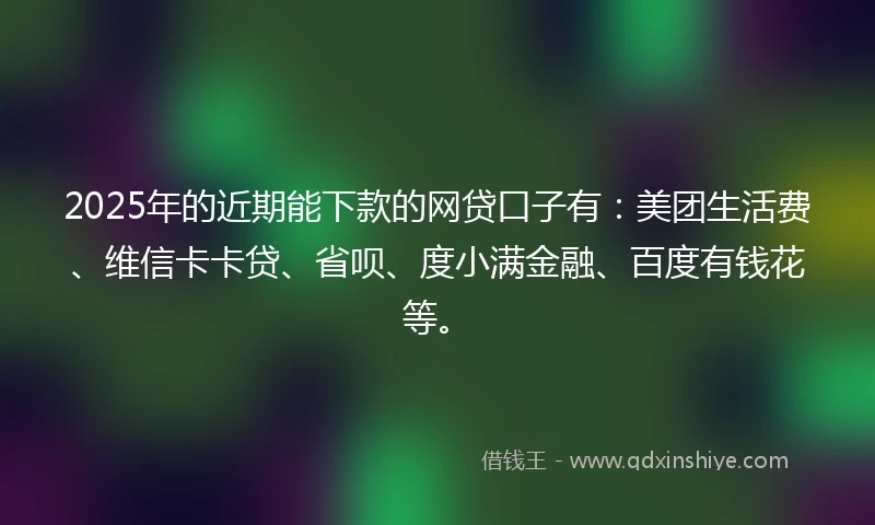 2025年的近期能下款的网贷口子有：美团生活费、维信卡卡贷、省呗、度小满金融、百度有钱花等。