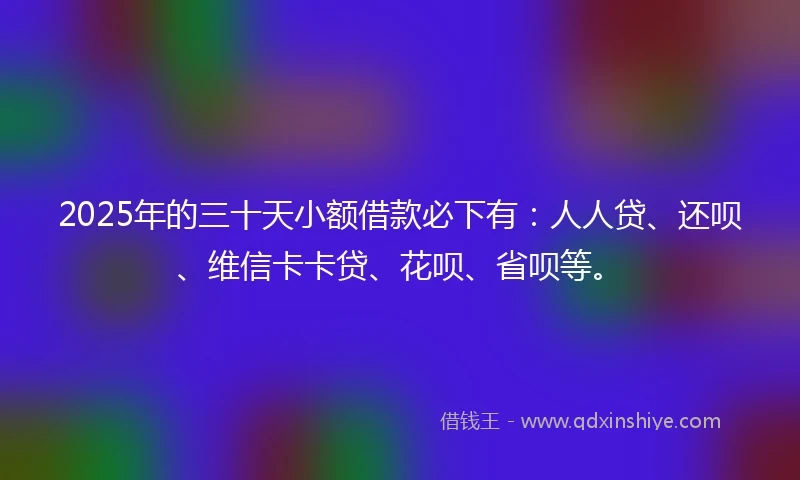 2025年的三十天小额借款必下有：人人贷、还呗、维信卡卡贷、花呗、省呗等。