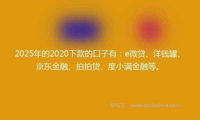 2025年的2020下款的口子有：e微贷、洋钱罐、京东金融、拍拍贷、度小满金融等。