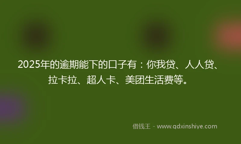 2025年的逾期能下的口子有：你我贷、人人贷、拉卡拉、超人卡、美团生活费等。