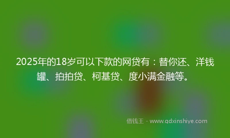 2025年的18岁可以下款的网贷有：替你还、洋钱罐、拍拍贷、柯基贷、度小满金融等。