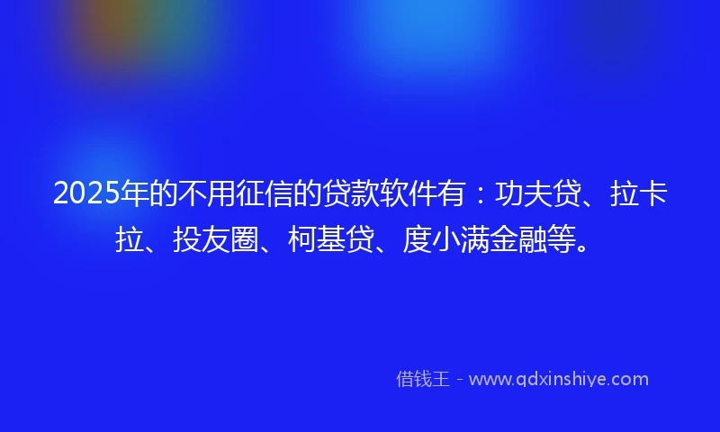 2025年的不用征信的贷款软件有：功夫贷、拉卡拉、投友圈、柯基贷、度小满金融等。