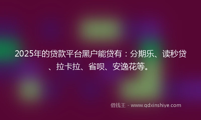 2025年的贷款平台黑户能贷有：分期乐、读秒贷、拉卡拉、省呗、安逸花等。