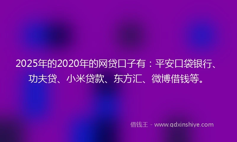2025年的2020年的网贷口子有：平安口袋银行、功夫贷、小米贷款、东方汇、微博借钱等。