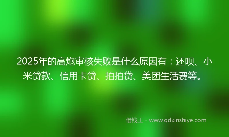 2025年的高炮审核失败是什么原因有：还呗、小米贷款、信用卡贷、拍拍贷、美团生活费等。