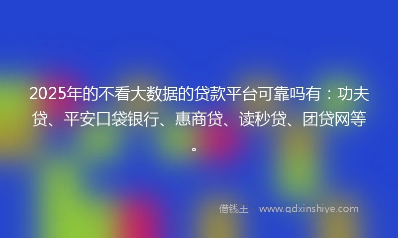 2025年的不看大数据的贷款平台可靠吗有：功夫贷、平安口袋银行、惠商贷、读秒贷、团贷网等。