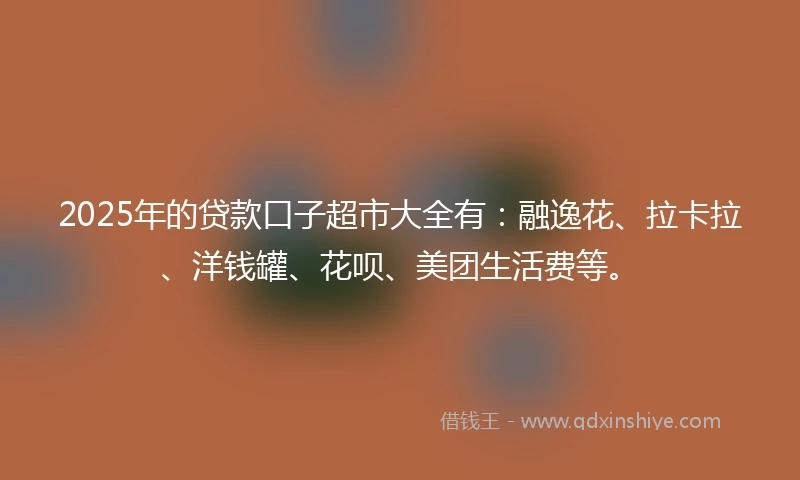 2025年的贷款口子超市大全有：融逸花、拉卡拉、洋钱罐、花呗、美团生活费等。