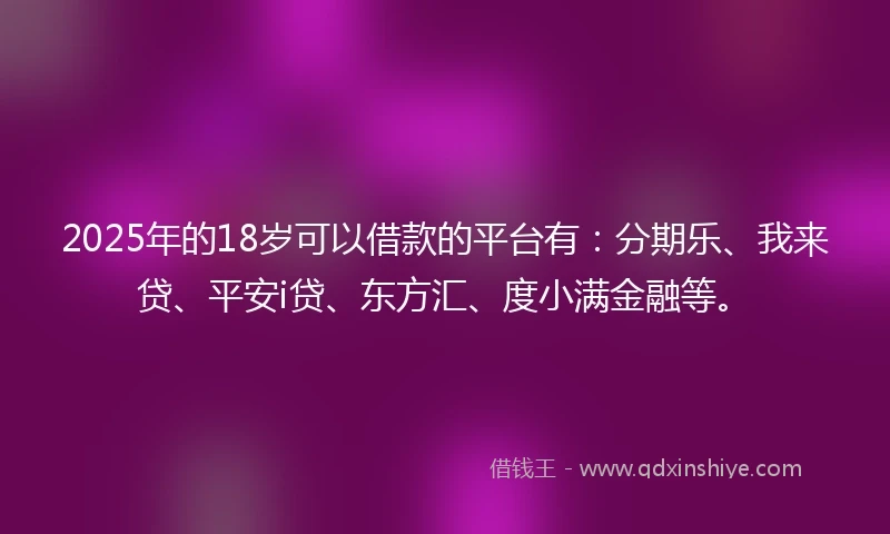 2025年的18岁可以借款的平台有：分期乐、我来贷、平安i贷、东方汇、度小满金融等。